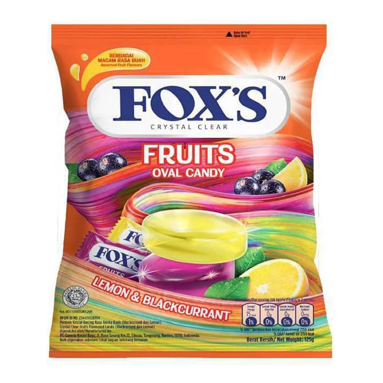آبنبات فوکس Foxs مدل میوه ای Fruits وزن 125 گرم