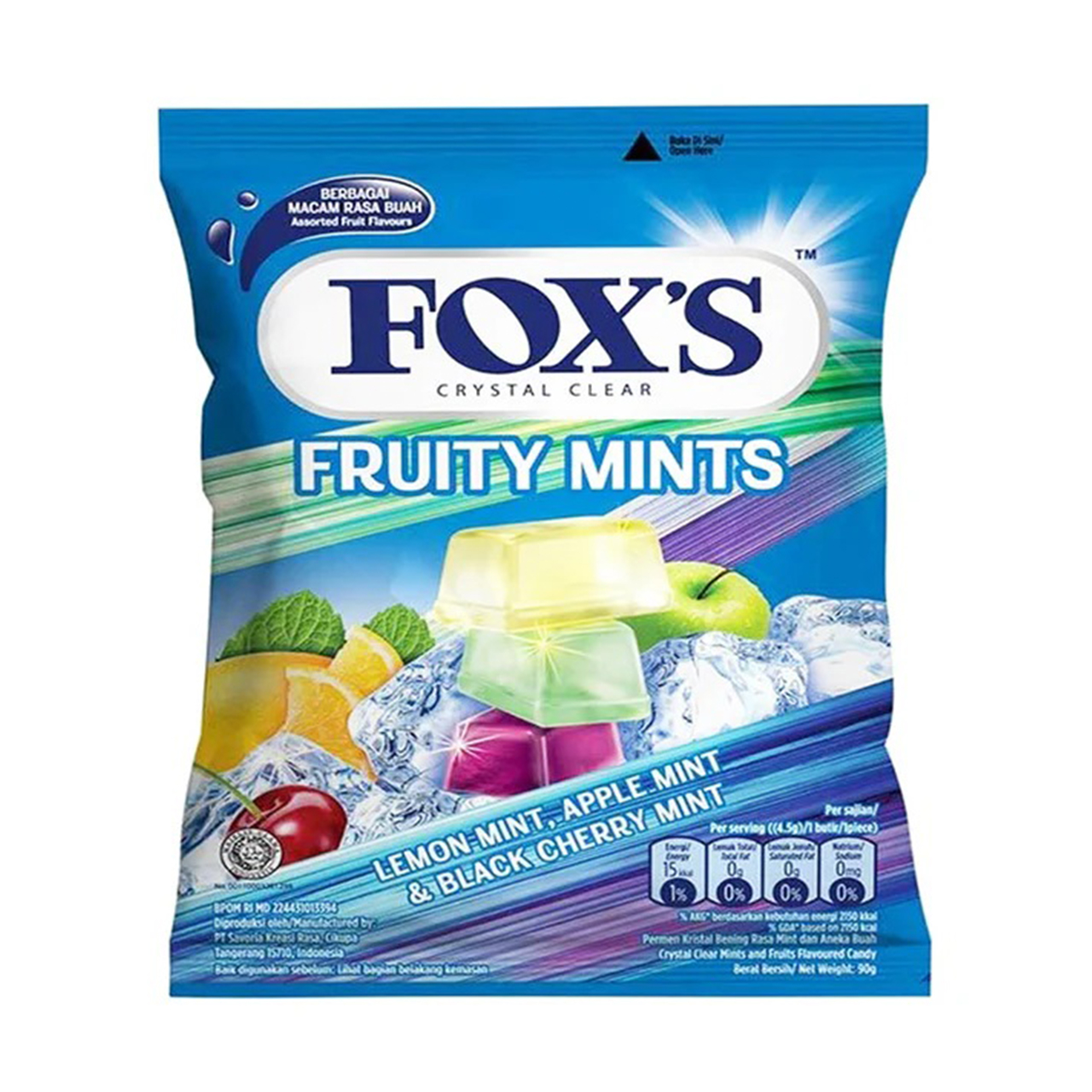 آبنبات کریستالی فوکس Foxs مدل میوه های نعنایی Fruity Mints وزن 90 گرم