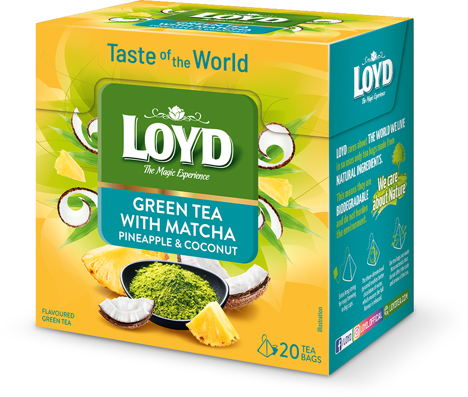 چای سبز با طعم ماچا، آناناس و نارگیل 20 عددی LOYD